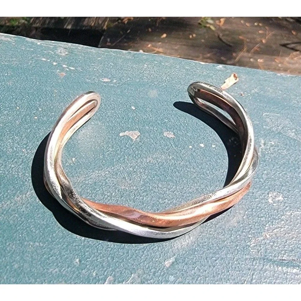Men's Copper& Stainless Steel Braided Cuff Bracelet Non-Magnetic Pure Metals 7